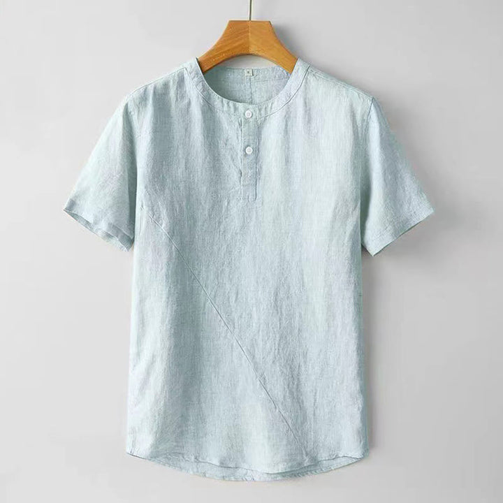 Buddha Stones 夏用 メンズ 半袖 シャツ 無地 コットンリネン素材 ボタン付き - パウダーブルー - US/UK/AU48、 EU58 (4XL) - image 9