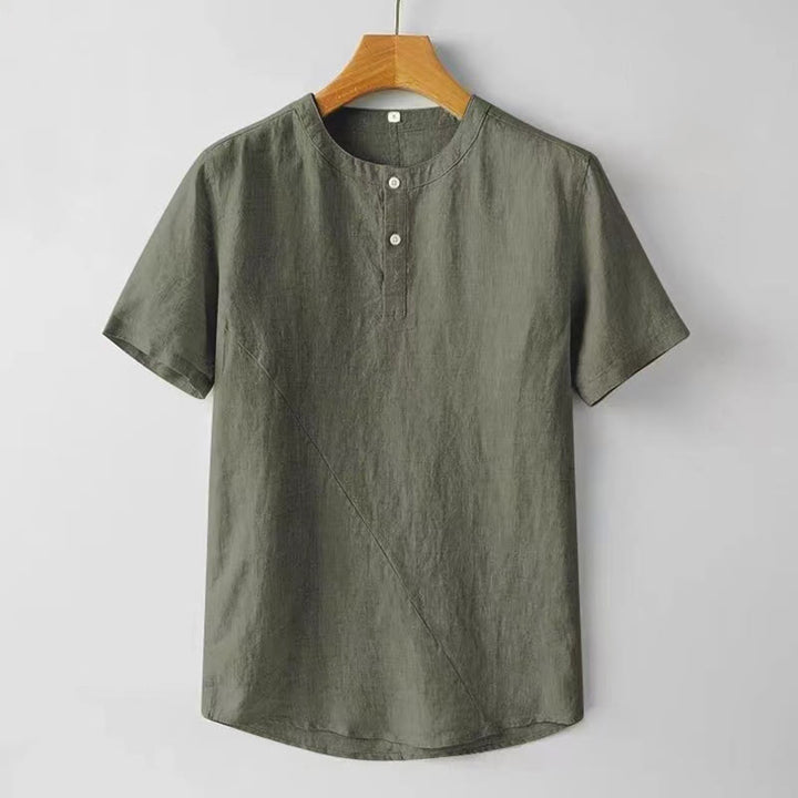 Buddha Stones 夏用 メンズ 半袖 シャツ 無地 コットンリネン素材 ボタン付き - ダークシーグリーン - US/UK/AU48、 EU58 (4XL) - image 11