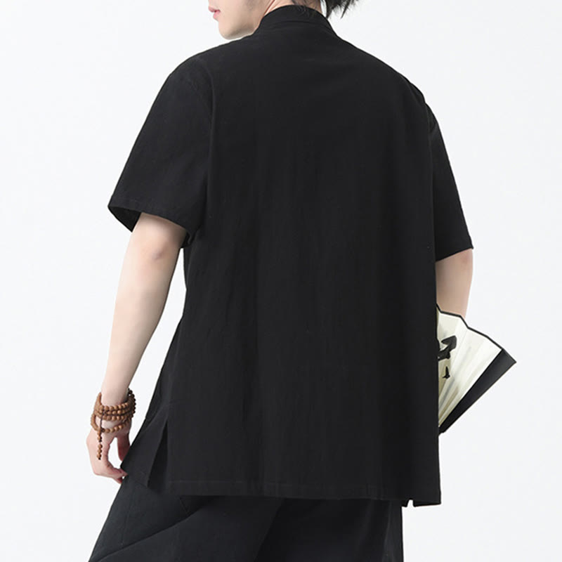 Buddha Stonesカエルボタン 中国唐装 半袖シャツ リネン メンズ ポケット付き - image 4