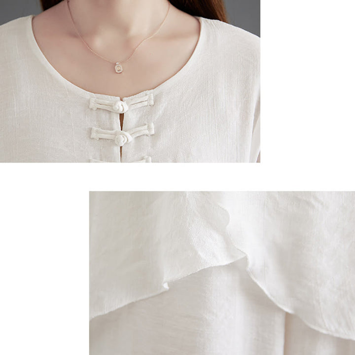 Buddha Stones 2点 カエルボタン 長袖シャツ ワイドレッグパンツ 瞑想用 コットンリネン 服 - image 8