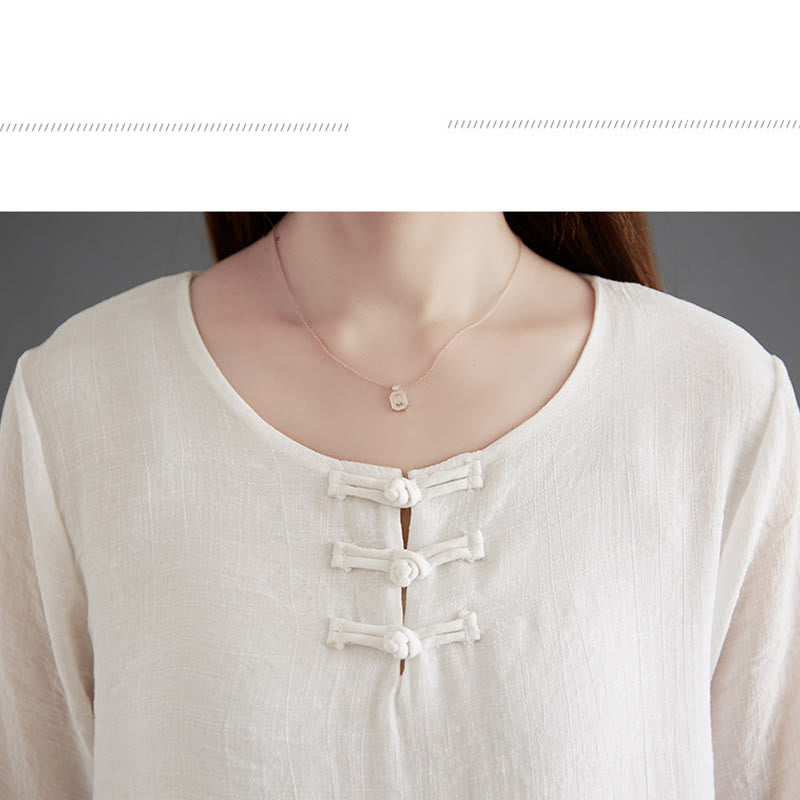 Buddha Stones 2点 カエルボタン 長袖シャツ ワイドレッグパンツ 瞑想用 コットンリネン 服 - image 9