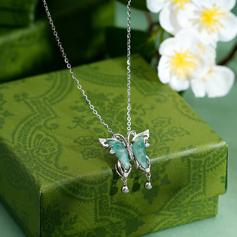 Buddha Stones925スターリングシルバー グリーンジェイド バタフライ 幸運ネックレス ペンダント - 翡翠（豊かさ♥豊穣） - image 0