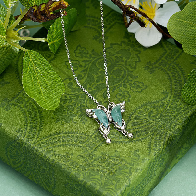 Buddha Stones925スターリングシルバー グリーンジェイド バタフライ 幸運ネックレス ペンダント - image 3
