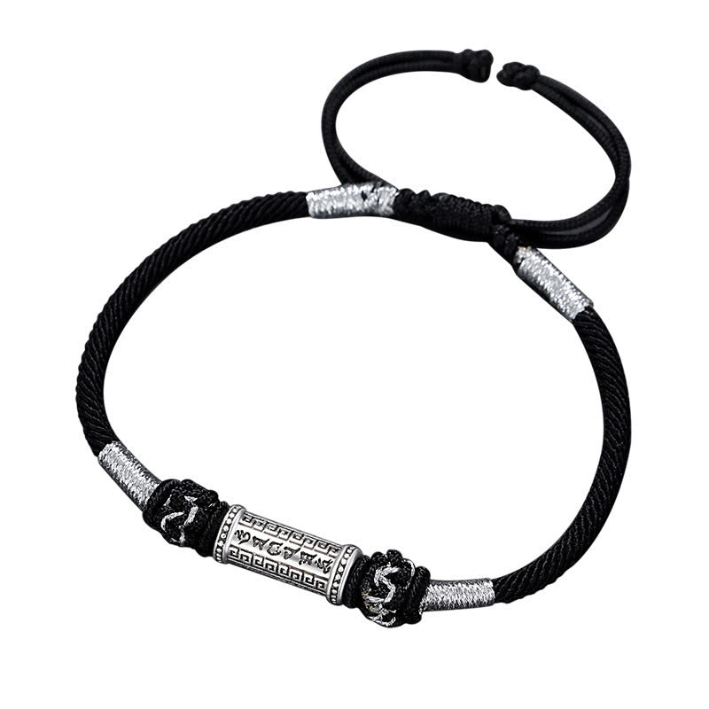 Buddha Stones925スターリングシルバーオーム・マニ・パドメ・フムウィズダム編みロープブレスレット