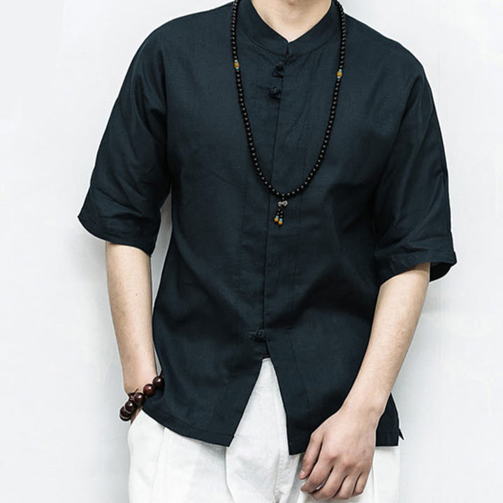 Buddha Stones中国風 カエルボタン 唐装 禅 半袖シャツ リネン メンズ 服 - image 13