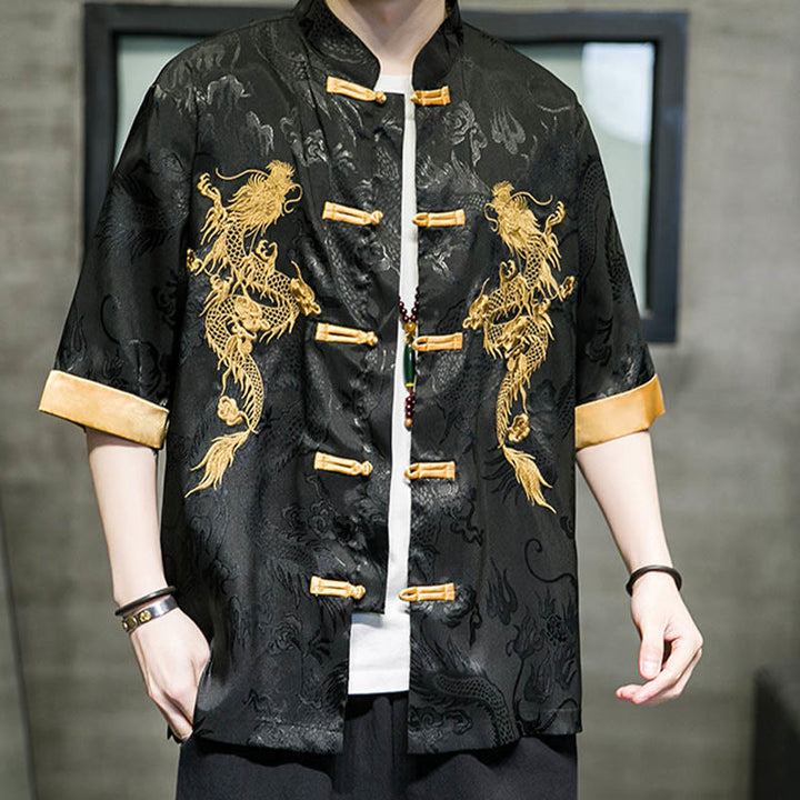 Buddha Stonesカエルボタン 中国龍刺繍 半袖シャツ リネン メンズ 服 - image 8