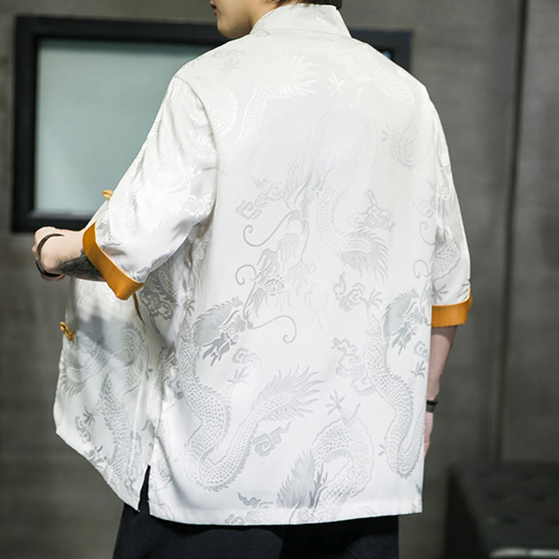 Buddha Stonesカエルボタン 中国龍刺繍 半袖シャツ リネン メンズ 服 - image 13