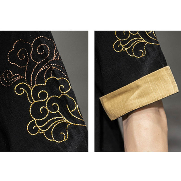 Buddha Stonesカエルボタン 中国龍 吉兆 雲 刺繍 半袖シャツ コットンリネン メンズ 服 - image 11