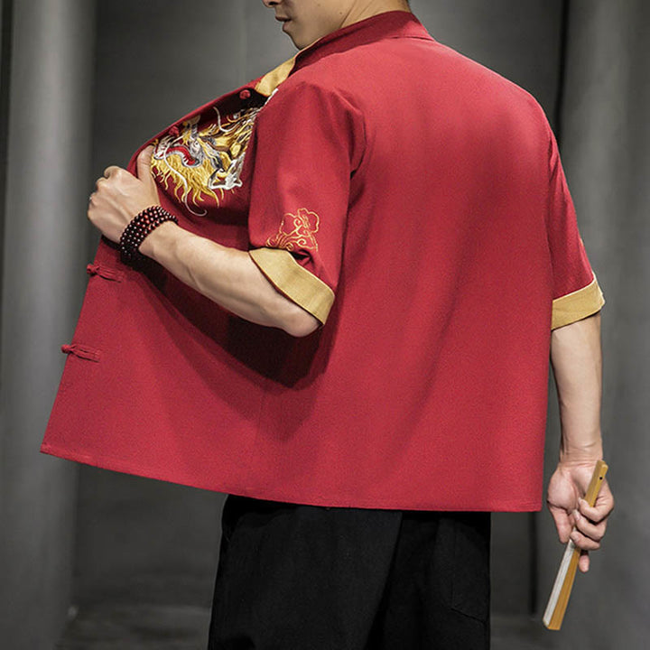 Buddha Stonesカエルボタン 中国龍 吉兆 雲 刺繍 半袖シャツ コットンリネン メンズ 服 - image 14