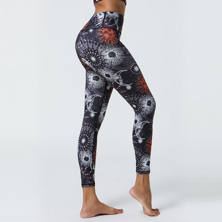 Buddha Stones、花、羽、太陽、月柄のスポーツフィットネスヨガ用ハイウエストレギンス（レディースパンツ） - image 8