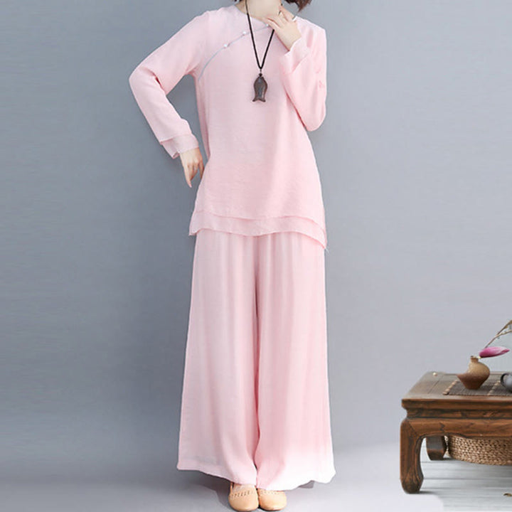 Buddha Stones 2点セット 七分袖 長袖シャツ ワイドレッグパンツ 瞑想用 コットンリネン 衣類 レディース セット - ラベンダーブラッシュ - 長袖 - US8-10、 UK/AU12-14、EU40-42 (3XL) - image 14