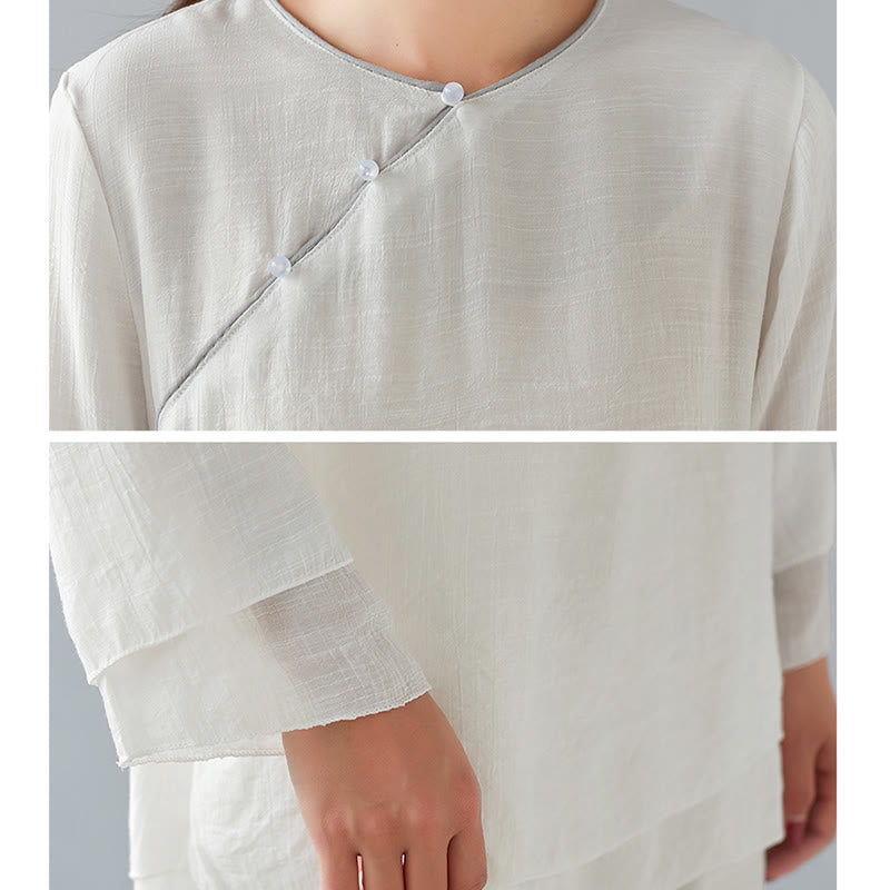 Buddha Stones 2点セット 七分袖 長袖シャツ ワイドレッグパンツ 瞑想用 コットンリネン 衣類 レディース セット - image 11