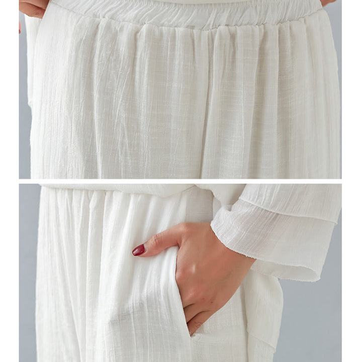 Buddha Stones 2点セット 七分袖 長袖シャツ ワイドレッグパンツ 瞑想用 コットンリネン 衣類 レディース セット - image 12