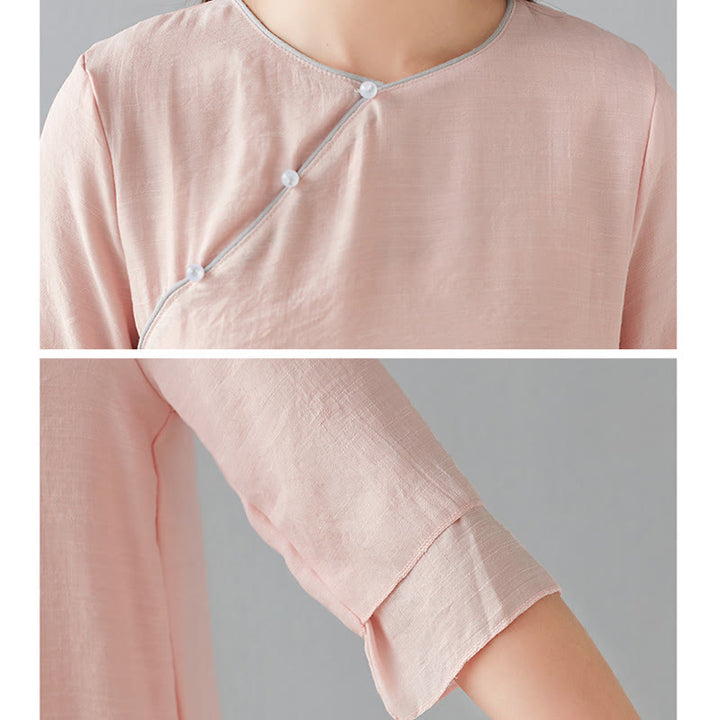 Buddha Stones 2点セット 七分袖 長袖シャツ ワイドレッグパンツ 瞑想用 コットンリネン 衣類 レディース セット - image 20