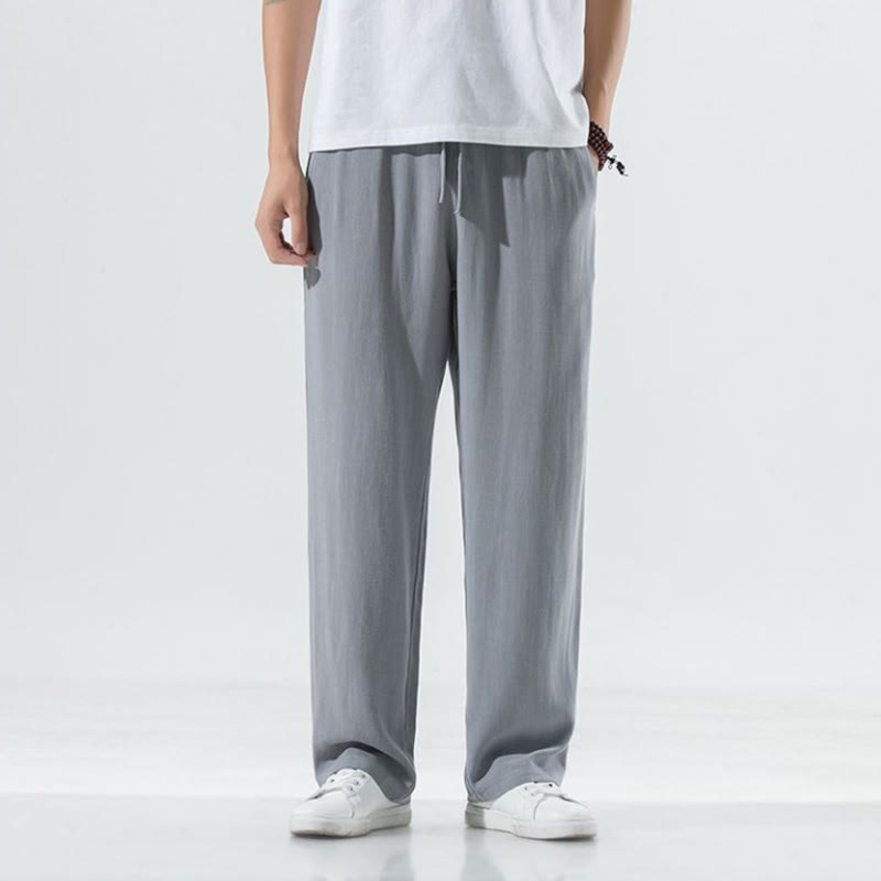 Buddha Stones メンズ コットンリネン 無地 ワイドパンツ ゆったり ポケット付き - グレー - US/UK/AU50、EU60（5XL） - image 8