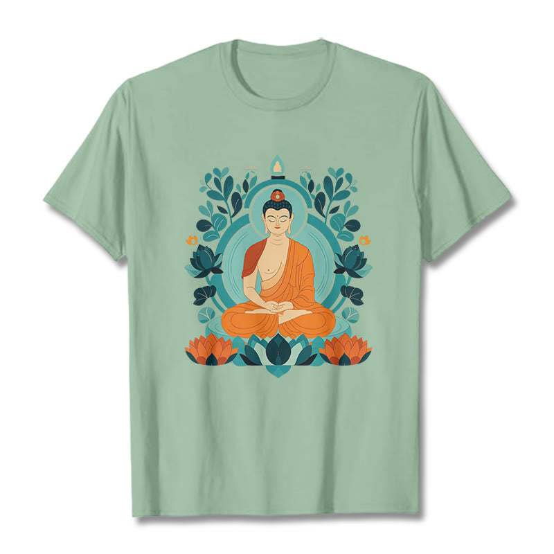 Buddha Stones、蓮仏瞑想Tシャツ - ペールグリーン - 2XL - image 1