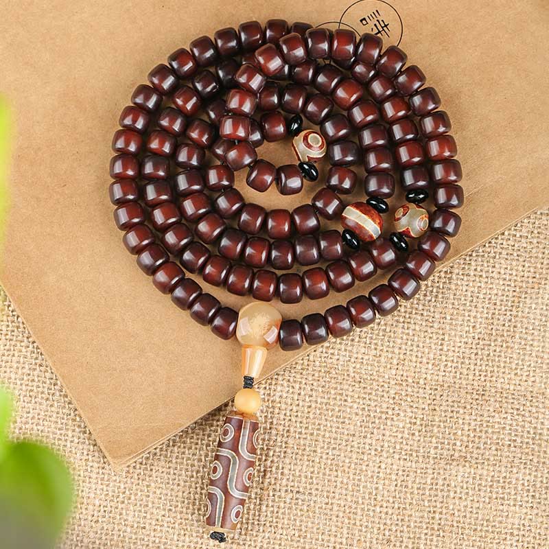 Buddha Stones 108 個入りMalaビーズ 三目玉 九目玉 翡翠 幸運ブレスレット