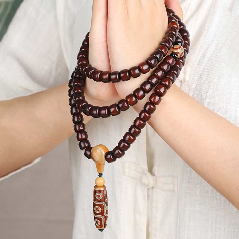 Buddha Stones 108 個入りMalaビーズ 三目玉 九目玉 翡翠 幸運ブレスレット