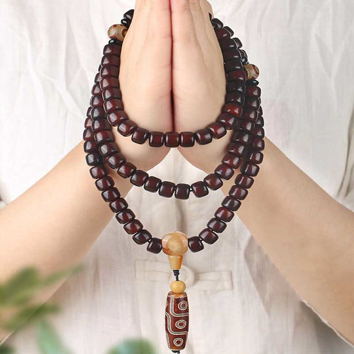 Buddha Stones 108 個入りMalaビーズ 三目玉 九目玉 翡翠 幸運ブレスレット
