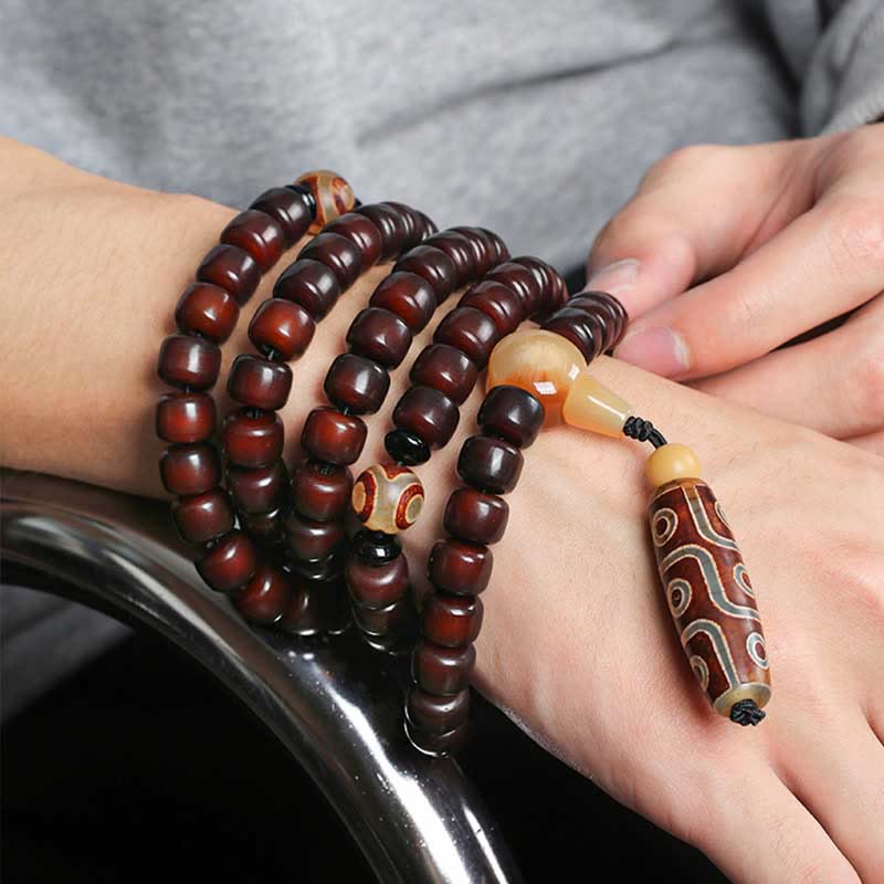 Buddha Stones 108 個入りMalaビーズ 三目玉 九目玉 翡翠 幸運ブレスレット