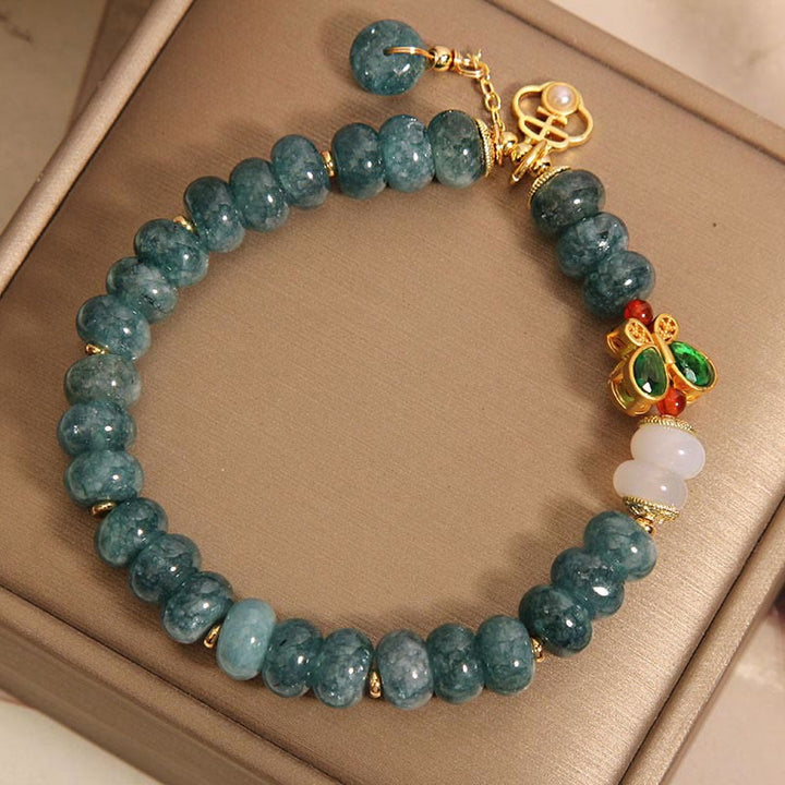 Buddha Stones翡翠 白瑪瑙 蝶 そろばん ビーズ 豊穣のブレスレット