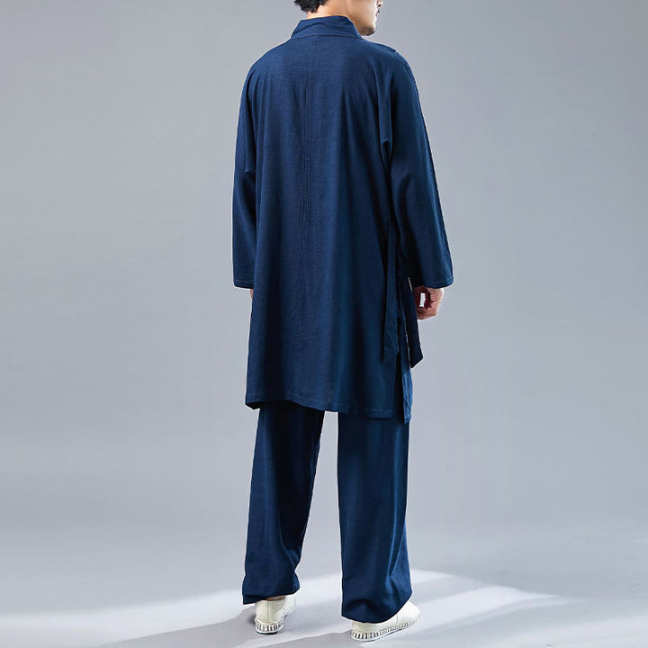 Buddha Stones 2点 Vネック メンズ 長袖シャツ トップパンツ 瞑想 禅 太極拳 コットンリネン 衣類セット - image 33