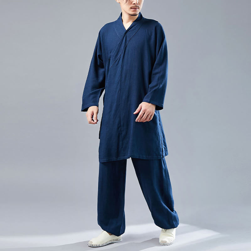 Buddha Stones 2点 Vネック メンズ 長袖シャツ トップパンツ 瞑想 禅 太極拳 コットンリネン 衣類セット - image 38