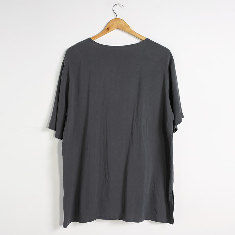 Buddha Stonesメンズ 無地 ラウンドネック 半袖 コットンリネン シャツ - image 5