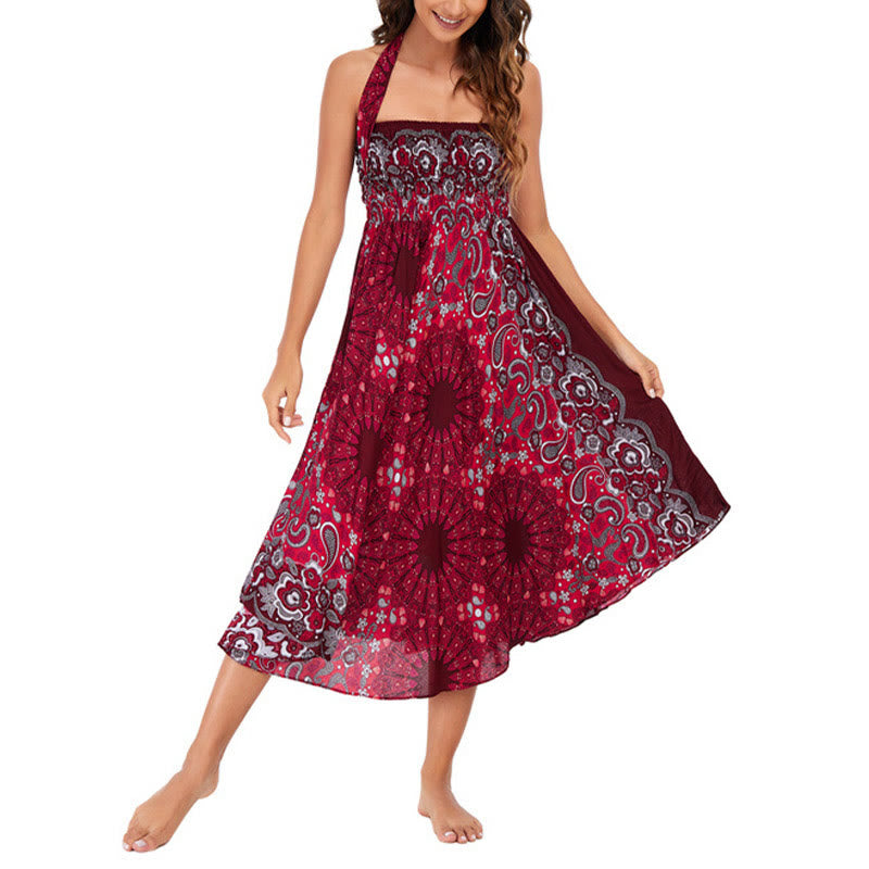 Buddha Stonesの2つのスタイルで着るボヘミアン曼荼羅フラワーウォータードロップレースアップスカートドレス - image 24