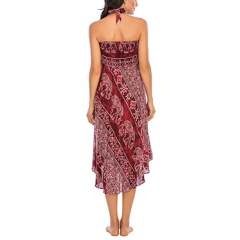 Buddha Stonesの2つのスタイルが着られるボヘミアンエレファントジオメトリックレースアップスカートドレス - image 15