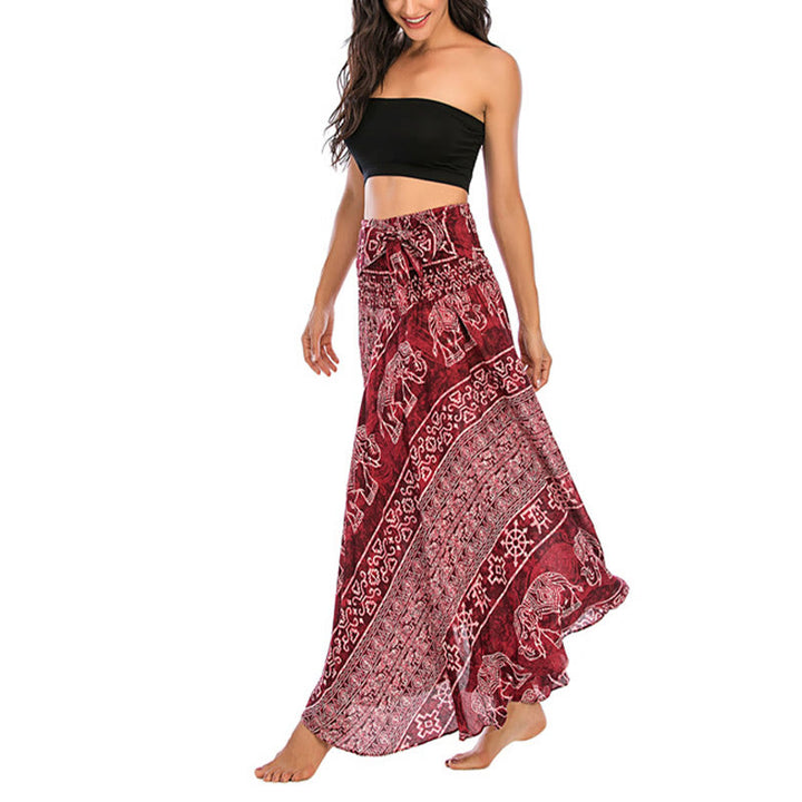 Buddha Stonesの2つのスタイルが着られるボヘミアンエレファントジオメトリックレースアップスカートドレス - image 13