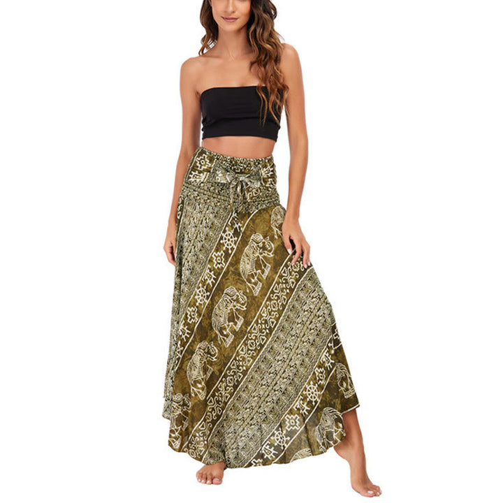 Buddha Stonesの2つのスタイルが着られるボヘミアンエレファントジオメトリックレースアップスカートドレス - image 35