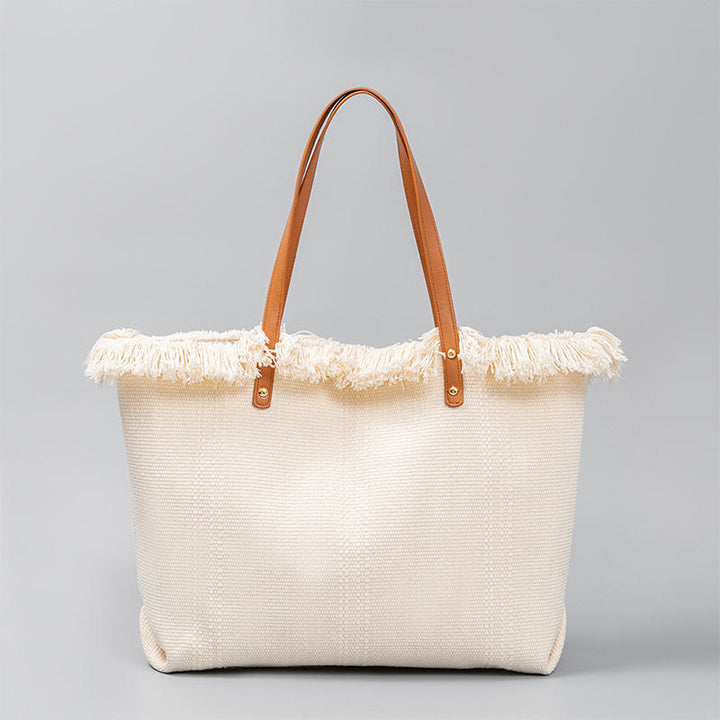 Buddha Stones大容量 無地 タッセル キャンバス トート ショルダーバッグ