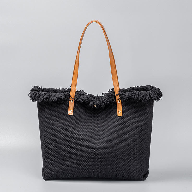 Buddha Stones大容量 無地 タッセル キャンバス トート ショルダーバッグ