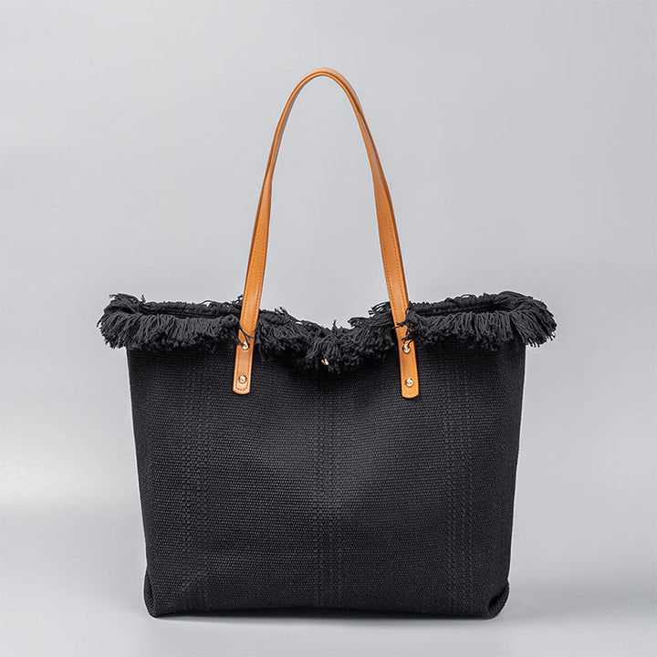 Buddha Stones大容量 無地 タッセル キャンバス トート ショルダーバッグ