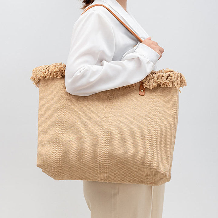 Buddha Stones大容量 無地 タッセル キャンバス トート ショルダーバッグ