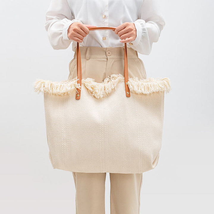 Buddha Stones大容量 無地 タッセル キャンバス トート ショルダーバッグ