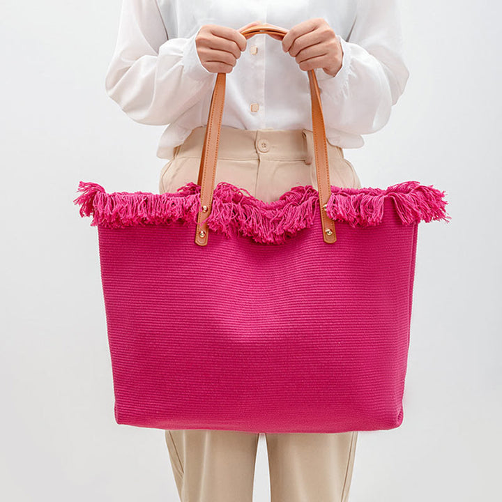 Buddha Stones大容量 無地 タッセル キャンバス トート ショルダーバッグ
