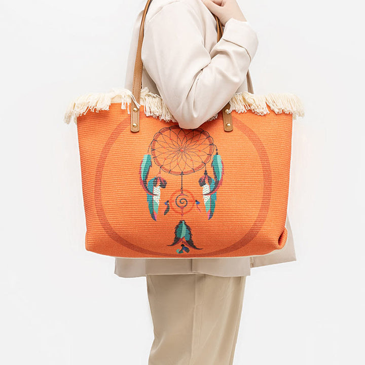 Buddha Stones大容量 ドリームキャッチャー マンダラ タッセル キャンバス トート ショルダーバッグ