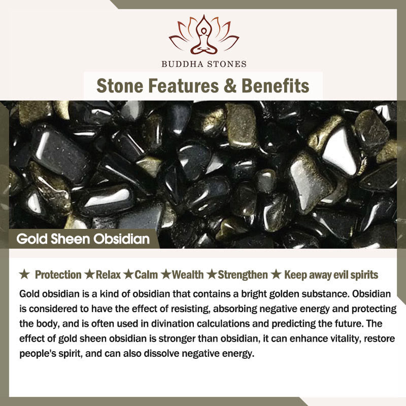 Buddha Stones天然銀光沢黒曜石 金光沢黒曜石 猫の爪 癒しの編み込みブレスレット - image 7