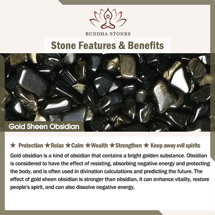 Buddha Stones天然銀光沢黒曜石 金光沢黒曜石 猫の爪 癒しの編み込みブレスレット - image 7