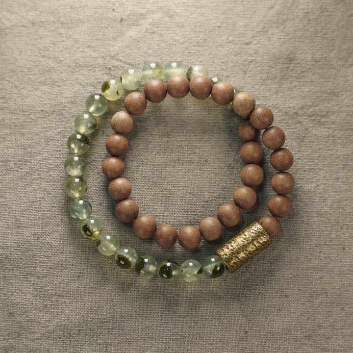 Buddha Stonesグリーンルチルクォーツ 天然白檀 浄化ブレスレット
