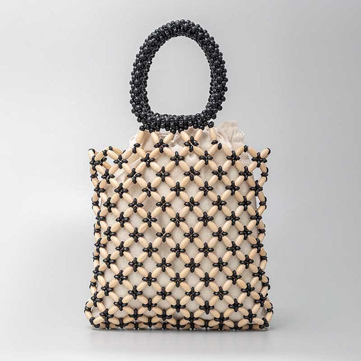 Buddha Stonesの手編み菱形木製ビーズハンドバッグ