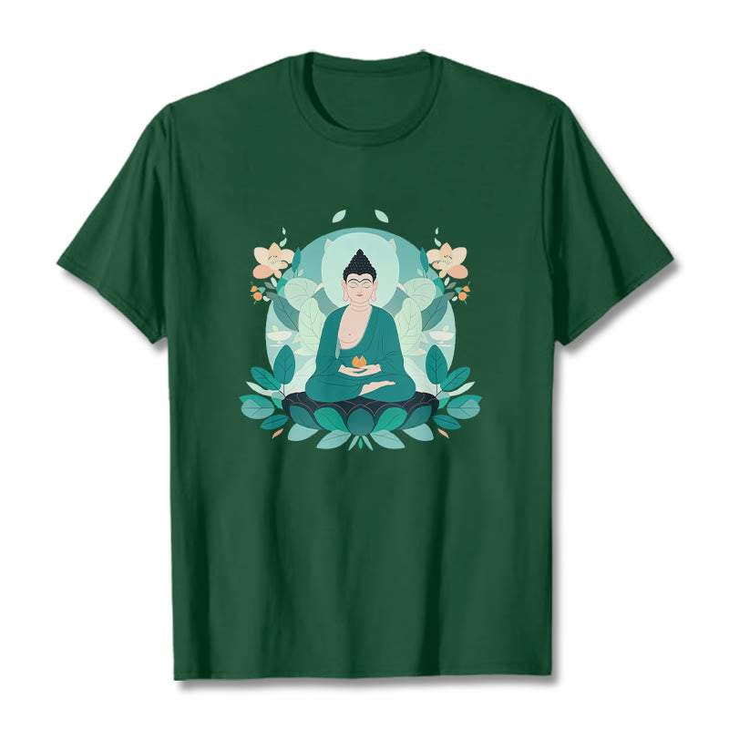 Buddha Stones目を閉じる グリーンリーフ仏陀Tシャツ - フォレストグリーン - 2XL - image 12