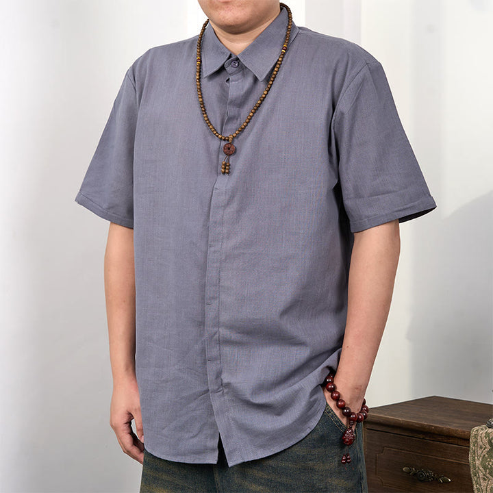Buddha Stonesメンズ 半袖 ボタン カジュアル コットン リネン シャツ - ダークグレー - US/UK/AU44、 EU54 (3XL) - image 0