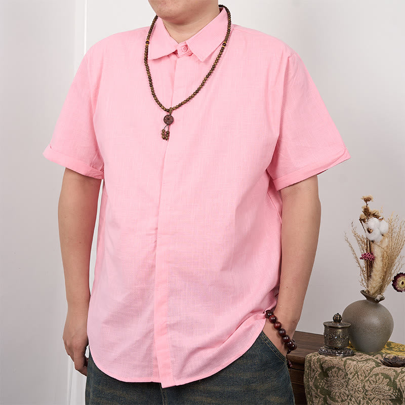 Buddha Stonesメンズ 半袖 ボタン カジュアル コットン リネン シャツ - ピンク - US/UK/AU44、 EU54 (3XL) - image 9