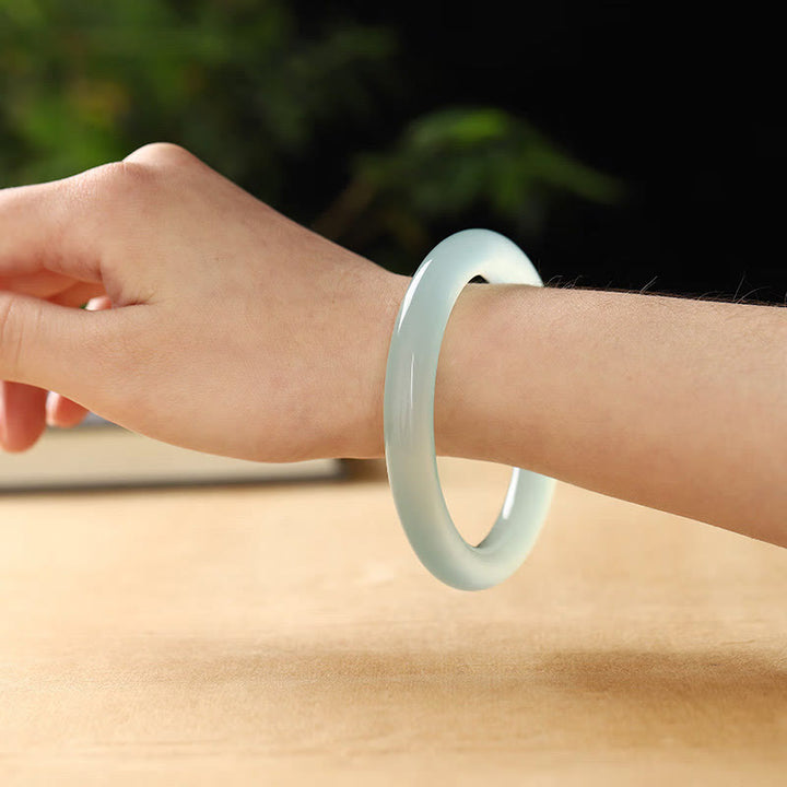 Buddha Stonesブルーカルセドニー 感情バランス エネルギーブレスレット バングル - image 1