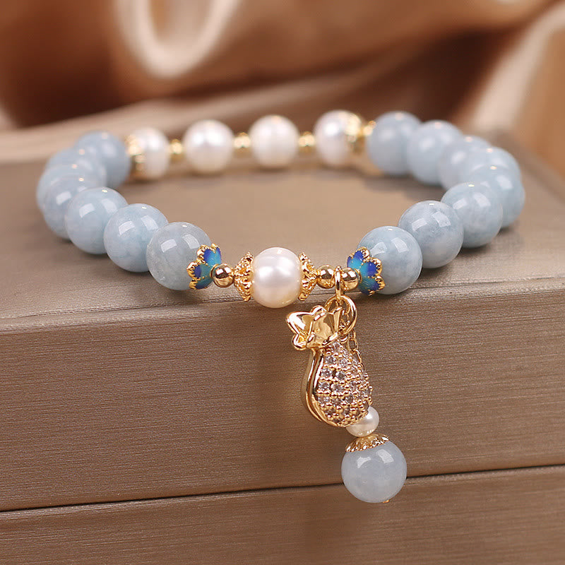 Buddha Stones心の平安とストレス解消 アクアマリン 翡翠 ブルー ブレスレット バングル バンドル - image 3