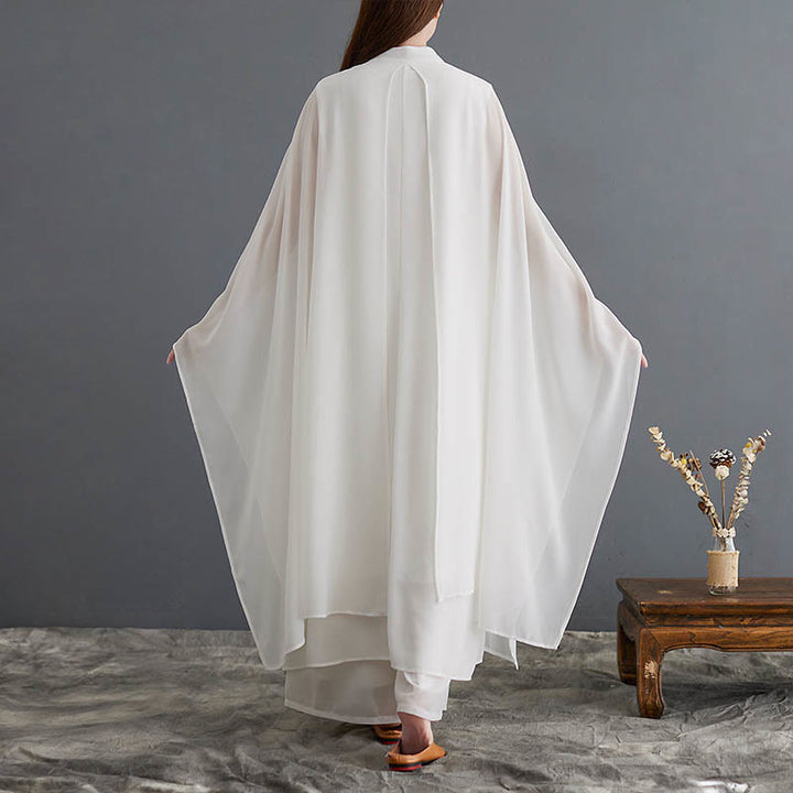 Buddha Stones 2点セット カエルボタン 長袖 ミディドレス ワイドレッグパンツ シフォン 禅風 レディース セット - image 2