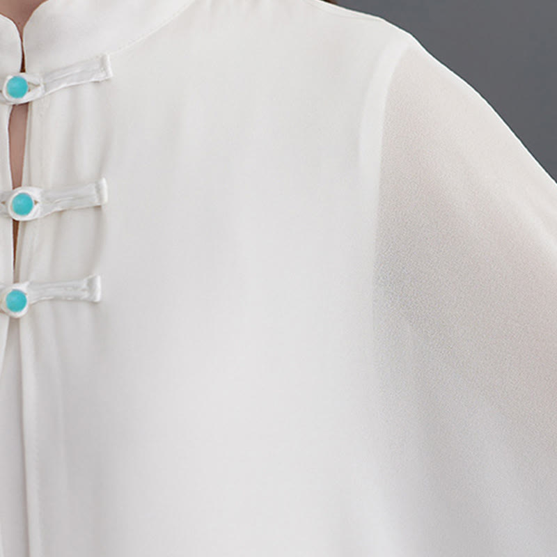 Buddha Stones 2点セット カエルボタン 長袖 ミディドレス ワイドレッグパンツ シフォン 禅風 レディース セット - image 10